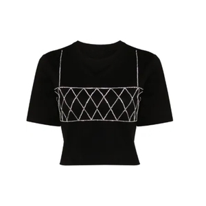 Camiseta de algodón sexy para mujer con diamantes, manga corta, ajuste ceñido, ropa deportiva, decoración de pedrería, tallas XXS, XS, XL disponibles - Product Image 6