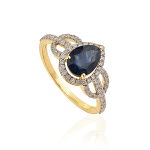 New Arrivals 100% Authentic Blue <b>Sapphire</b> & Diamond Solid K14 Yellow Gold Statement Wedding Ring Trending Wholesale Jewelry - Product Image 3