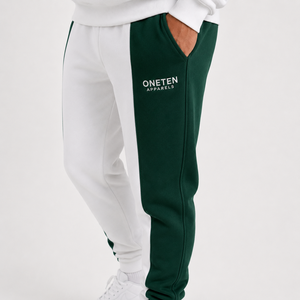 Men's <b>White</b> Green Color Block Hooded 2 in 1 Printed Tracksuit Set Quarter-Zip Sweatshirt <b>Joggers</b> Full Sleeve Casual Autumn Wear - Product Image 5