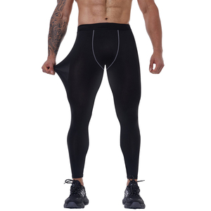 Leggings de compression à taille haute et longueur intégrale pour hommes, pantalon de sport extensible sans couture, couleur noire, design à coutures contrastées - Product Image 3