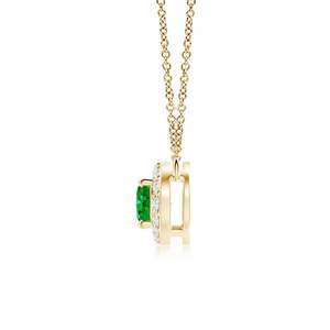 14k <b>Solid</b> <b>Gold</b> East-West Oval Cut Natural Emerald Gemstone <b>Pendant</b> Necklace With Diamond Halo Certified Handmade Fine Jewelry - Product Image 2