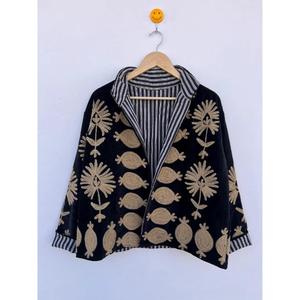 Handmade Knitted Embroidered Suzani Velvet Cotton Eco-Friendly Winter Autumn Women's Chic Reversible Coat Gift for Her <b>Duster</b> - Product Image 1