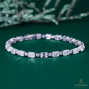 Emerald & Cut Lab Grown Diamond Tennis Bracelet <b>Solid</b> <b>Gold</b> IGI Certified 42 Carat 18K <b>Gold</b> Wedding Anniversary Jewelry for Women - Product Image 4