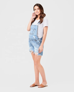 FLY HUMBLE SPORTSWEAR 2025 Combinaison de maternité grande taille pour femme, style été, short en jean déchiré, ensemble une pièce, combinaison moulante - Product Image 3