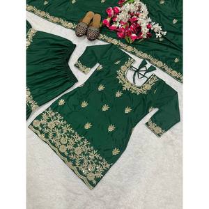 Ensemble de vêtements de fête pour femmes de créateur Sharara Plazzo Dupatta - Product Image 3
