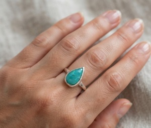 Bague en argent sterling 925 avec pierre d'amazonite naturelle, style vintage, jolie pierre bleue, bijoux fins faits à la main pour femmes, vente en gros - Product Image 6