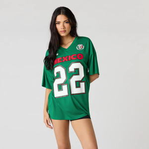 Camiseta de malla con estampado de letras personalizadas de México para mujer, sexy, con cuello en V, estilo oversize, camiseta de fútbol, ropa urbana Y2K, fábrica de Guangzhou - Product Image 1