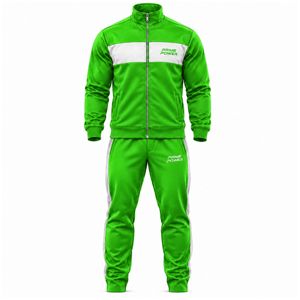 Ensemble de survêtement vert deux pièces pour homme – Veste zippée à col montant et pantalon de jogging fuselé – Vêtements de sport personnalisables avec logo – Direct Usine - Product Image 1
