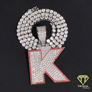 Iced Out Letter K Pendant <b>Necklace</b> With Moissanite Diamond Tennis <b>Chain</b> Luxury Hip Hop Jewelry Statement Bling <b>Necklace</b> - Product Image 4