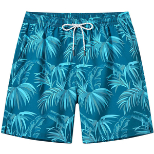Shorts de plage personnalisés pour hommes, imprimé feuilles de palmier, maillots de bain à séchage rapide, taille élastique, vêtements de bain d'été, fournisseur OEM ODM - Product Image 1