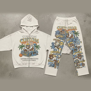Sudadera con Capucha para Hombre, Personalizada con Impresión Digital OEM, 400 GSM, Cierre de Cremallera, Hombros Caídos, Talla Grande, Conjunto de Dos Piezas - Product Image 1