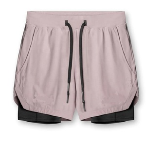 Shorts de sport 2-en-1 double couche pour hommes en polyester/nylon/spandex, respirants, écologiques, séchage rapide, longueur genou, avec cordon de serrage - Product Image 1