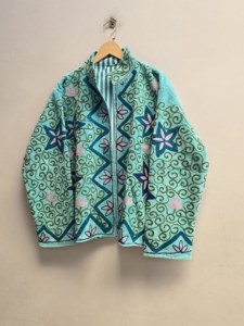 Turquoise <b>Velvet</b> Suzani Jacket <b>Women</b> Handmade Geometric Floral Embroidery Boho Ethnic Winter <b>Coat</b> Wholesale Outerwear Export NR - Product Image 3