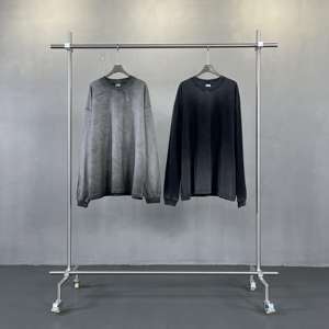 <b>Men's</b> 100% Cotton <b>Long</b> Sleeve Shirt High Quality Solid Front Logo Oversized Crewneck Blank Washed Style <b>Men's</b> T-Shirt - Product Image 1