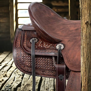 Silla de montar de cuero hecha a mano al por mayor con almohadillas personalizadas impresas |   Suministros Portátiles para Montar a Caballo - Product Image 2