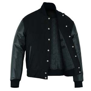 Chaqueta Varsity Verde para Hombre, Exterior de Lana, Color Sólido, Cuello Camisero, Cierre de Cremallera, Ropa Casual de Otoño, Impermeable y Transpirable - Product Image 1