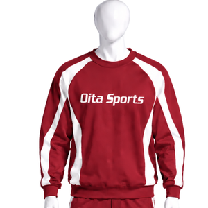 Sweat-shirt à col rond pour homme avec panneau contrastant rouge, manches longues, pull sportif décontracté pour l'entraînement, la remise en forme et le sport - Product Image 1