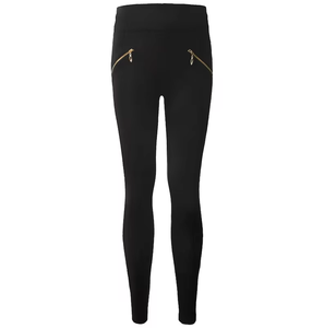 Leggings de yoga negros de cintura alta con cremalleras doradas, pantalones elásticos sin costuras de longitud completa para mujer - Product Image 1