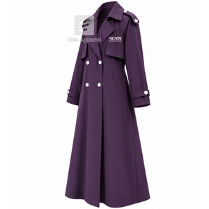 Manteau long en laine personnalisé NCNW Council avec logo brodé, col cranté, manches longues, couleur violette et blanche, pour femme - Product Image 2