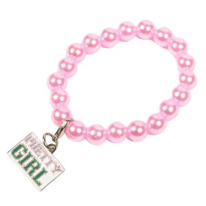 Bracelet Perles Roses AKA avec Breloque Fille Mignonne, Bijou de Poignet Élégant Perlé, Accessoire de Mode Féminin, Cadeau Inspiré des Sororités - Product Image 1