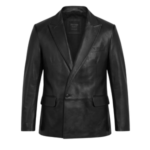 Ensemble deux pièces en cuir noir pour homme Leather Cult : Blazer à revers crantés et pantalon à simple boutonnage - Product Image 3