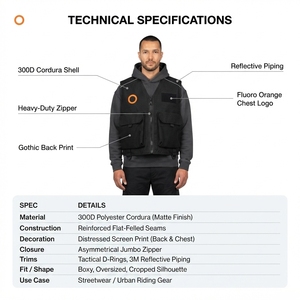 Gilet de moto technique en Cordura 300D, coupe oversize, style streetwear tactique, étiquette personnalisée OEM - Product Image 5