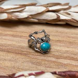 แหวนโบโฮลายชนเผ่าสีเทอร์ควอยซ์สำหรับผู้หญิง แหวนทองเหลืองสไตล์วินเทจ แหวนเงินชุบสไตล์ยิปซี แหวนทองเหลืองลายชนเผ่า ขายส่ง - Product Image 3