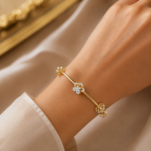 Round Brilliant Lab Grown Diamond Floral Cluster <b>Bangle</b> 10K 14K Yellow <b>Gold</b> Luxury Flower Station Wedding <b>Bangle</b> OEM Wholesale - Product Image 2