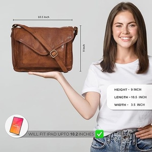 Brown Leather Crossbody <b>Bag</b> With Buckle Closure Casual Style - Product Image 5