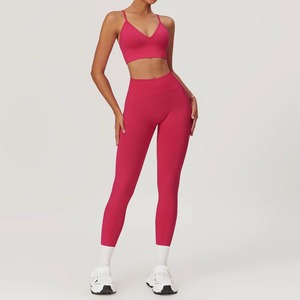 High Elastic <b>Seamless</b> Gym Set Women Yoga Clothing Sportswear Impact <b>Leggings</b> and Halter Sports Bra 2 Piece Sets Workout Outfit - Product Image 5