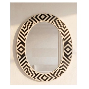 Espejo Decorativo Moderno de Estilo Costero con Marco de Hueso y Rayas Azules y Blancas para Montar en la Pared del Pasillo o Sala de Estar - Product Image 5