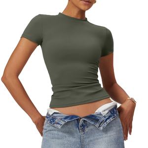 Vente en gros OEM T-shirts écologiques coupe ample vêtements de ville décontractés Hauts courts en pur coton de qualité supérieure Logo personnalisé pour femmes - Product Image 6