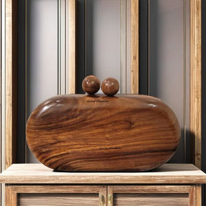 Monedero de noche ovalado de madera pulida con cadena desmontable para fiesta y boda Ocasiones especiales Bolso de mano - Product Image 1