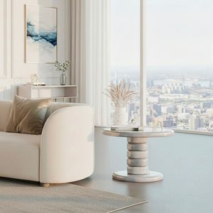 Tavolino Moderno Impilabile Effetto Ciottoli 57,4 cm x 39,9 cm x 38,1 cm Grigio Lucido - Tavolini da Caffè Contemporanei - Product Image 6