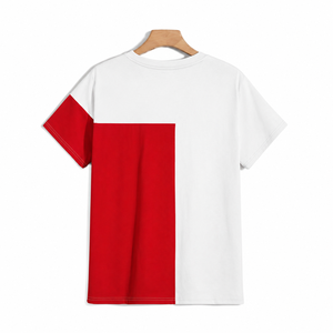T-shirt décontracté tricoté à manches courtes pour homme, col rond, color-block rouge et blanc, coupe classique, logo avant, écoresponsable - Product Image 2