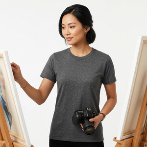 เสื้อยืดคอกลมแขนสั้นทรงปกติสำหรับผู้ชาย สีเทาล้วน ผ้าฝ้ายเจอร์ซีย์ ทอแบบเรียบ สไตล์ลำลอง - Product Image 6