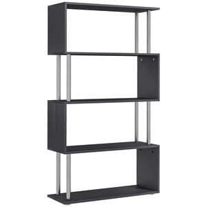 Libreria a 5 Ripiani a Forma di S in Legno, Scaffale Decorativo Moderno per Casa e Ufficio, Colore Nero - Product Image 1