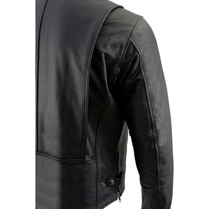 Leather <b>Men's</b> Black Full Sleeve <b>Biker</b> <b>Jacket</b> Windproof All Seasons Motorcycle Wear - Product Image 3