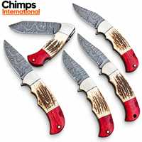 Couteau pliant artisanal Wazirabad Pakistan pour la chasse et le camping, lame en acier Damas à pointe tombante de 7 pouces, manche en bois de cerf, garantie de 3 ans