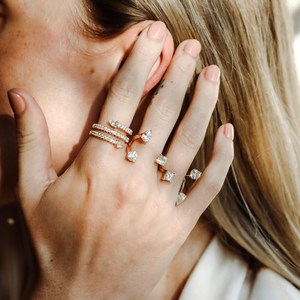 Anillo de Oro Sólido de 14K con Diamantes de Laboratorio, Diseño Espiral Multihilera Tipo Serpiente, Anillo de Diamantes en Espiral, Anillo Abierto Ajustable, Joyería Fina para Regalo - Product Image 6