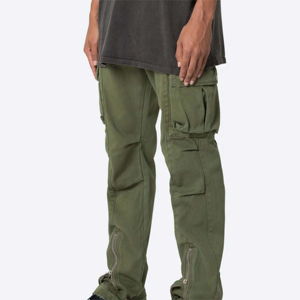 Pantalon cargo ample évasé pour homme, teinture personnalisée, couleur unie, en coton, respirant et infroissable - Product Image 1