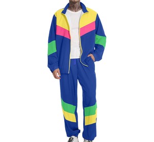 Conjunto Deportivo Gris para Hombre, Manga Larga, Cierre de Cremallera, Diseño Color Block, Estilo Urbano, Pantalones Joggers, Primavera, Casual, Cuello Camisero - Product Image 2