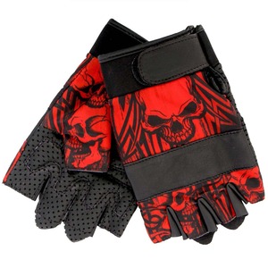 Guantes Tácticos Deportivos Rojos y Negros con Estampado de Calavera, Guantes sin Dedos para Motociclismo y Entrenamiento, Diseño de Calavera Audaz - Product Image 1