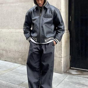 Veste en cuir PU tissé pour homme, style motard, décontractée, coupe slim, grande taille, vintage, en polaire, vente en gros d'usine SIDDIQUI HOSINEX - Product Image 1