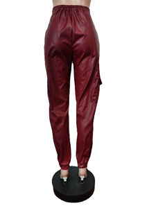 Pantalones Cargo de Cintura Alta de Piel Sintética para Mujer, Moda Otoño Invierno - Product Image 6