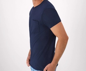 T-shirt à manches courtes bleu marine pour homme, coupe classique, design décontracté avec poche - Product Image 3