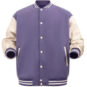 Men's <b>Purple</b> <b>Varsity</b> <b>Jacket</b> Regular Fit Preppy Style Solid Color Button Front Turn-down Collar Autumn Wear - Product Image 6