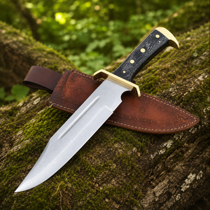 Couteau Bowie Rambo en acier Damas de qualité supérieure, fait main, avec garde en laiton, manche en bois et cor, étui en cuir, couteau Bowie d'extérieur - Product Image 4
