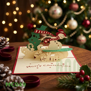 Tarjetas de Felicitación Navideñas con Diseño de Muñeco de Nieve, Corte Láser 3D Personalizado, Impresión por Transferencia Térmica, Rectangulares, Hechas en Vietnam, Hanoi, Encantadoras - Product Image 5