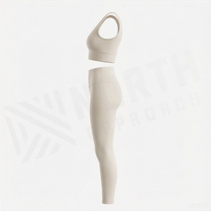 <b>Women</b> <b>Seamless</b> V Neck Sports Bra And High Waist <b>Leggings</b> Two Piece Yoga Set - Product Image 3